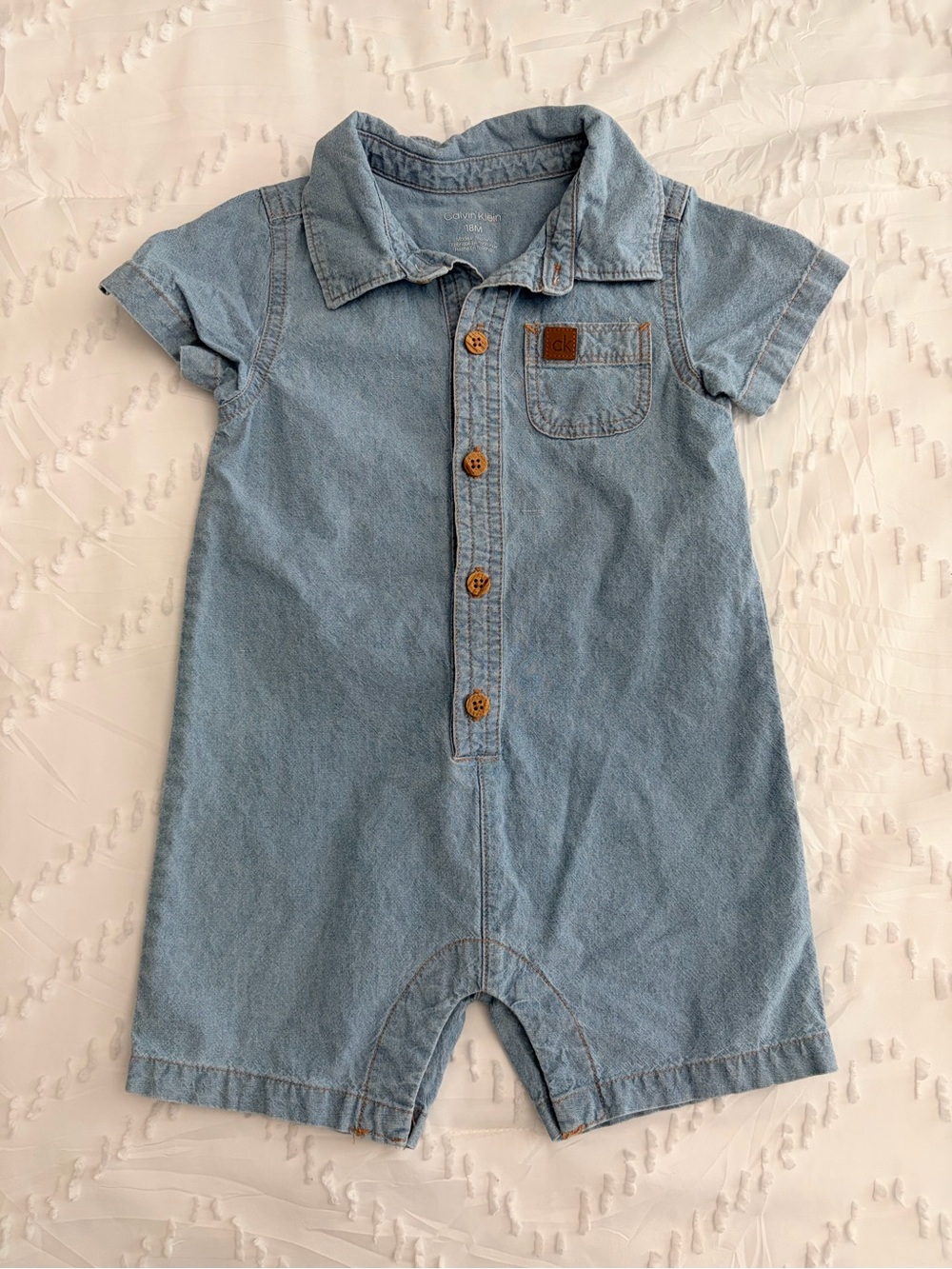 Baby 18 Months Calvin Klein Light Blue Denim Short-Sleeve Romper
